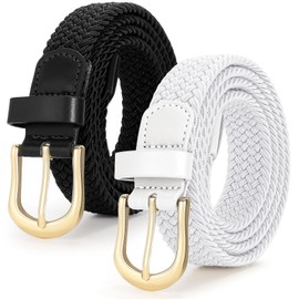 VONMELLI 2 Packs Waist Belts Women's Stretch Belt Women Men Braided Belt Women's Adjustable Elastic Fabric Belt for Unisex 2.5 cm Length 90 cm to 120 cm, Black+white