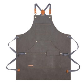 BBQ apron for men women,chef bbq work apron,Adjustable Canvas Apron with 7 Pockets,Crossback,Waterproof, lightweight (Grey)