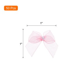 sourcing map 50Pcs Mini Light Pink Ribbon Bow with Pearl 1" Ribbon Flowers Appliques for Craft DIY Hair Bow Sewing Wedding Party Christmas Decoration