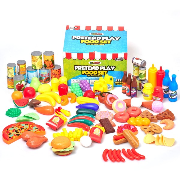 Jaxojoy 122 Piece Pretend Food Set for Kids - Food