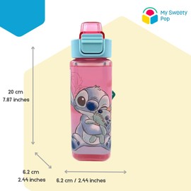 My sweety pop - Drinking Bottle - Plastic - Children - Crib - Nursery - School - Holiday - Meal - 20 cm - Girls - 500 ml - Hydration - Gift Idea (Stitch - Pink/Blue)