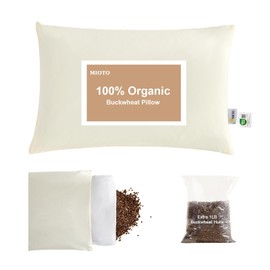 MIOTO Organic Buckwheat Pillow for Sleeping with Dual-Layer Pillowcase and Extra Tartary Buckwheat Hulls, Adjust Height and Firmness, Neck Support Pillow for Back and Side Sleepers 20"x26"