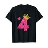 Cute Girl's T-Shirt - 4th Birthday Pink Princess Gold Crown
