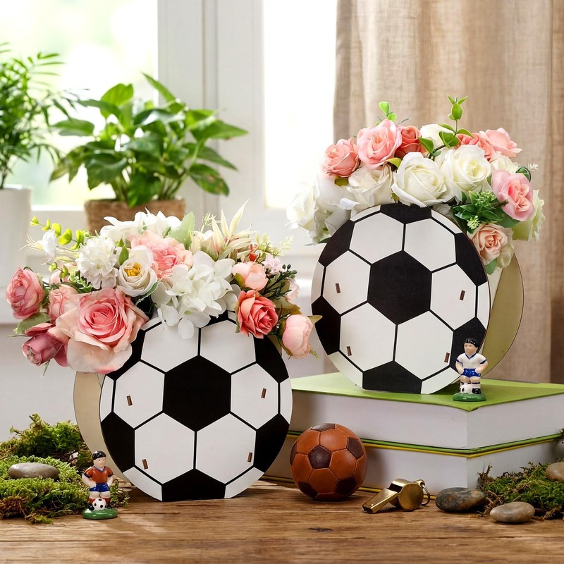 12 Soccer Centerpieces Wooden Table Decor, Black White