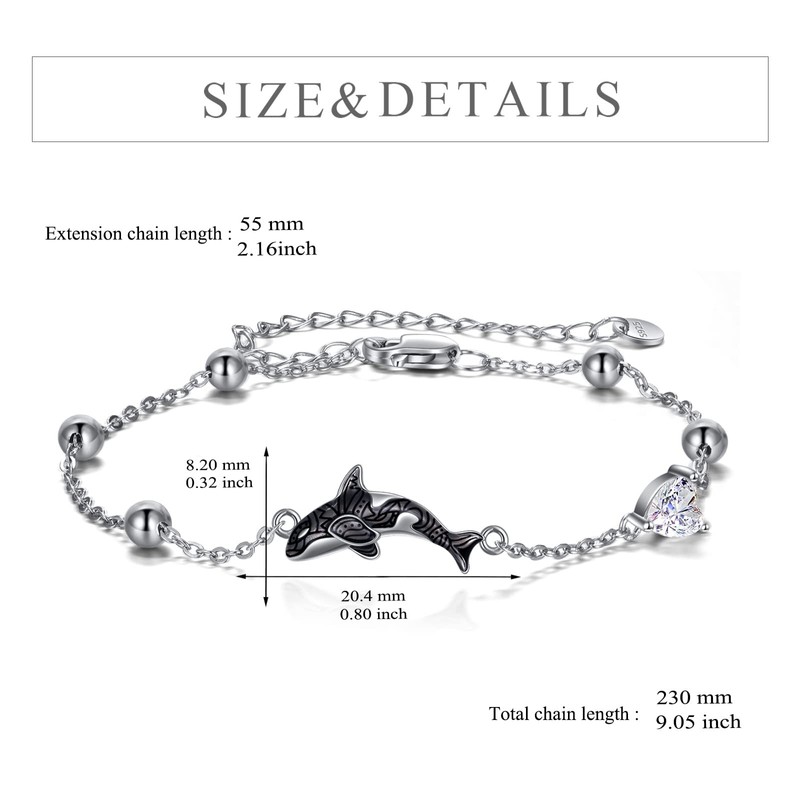 POPLYKE Sterling Silver Killer Whale Orca Beaded Adjustable Bracelets Jewellery