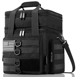 SumeStar Tactical Lunch Box for Men, Large Insulated Lunch Bag Adult, Heavy Duty Double Deck Expandable Lunch Cooler Bag Leakproof Waterproof Lunch Tote for Work Office Camping Travel - Black