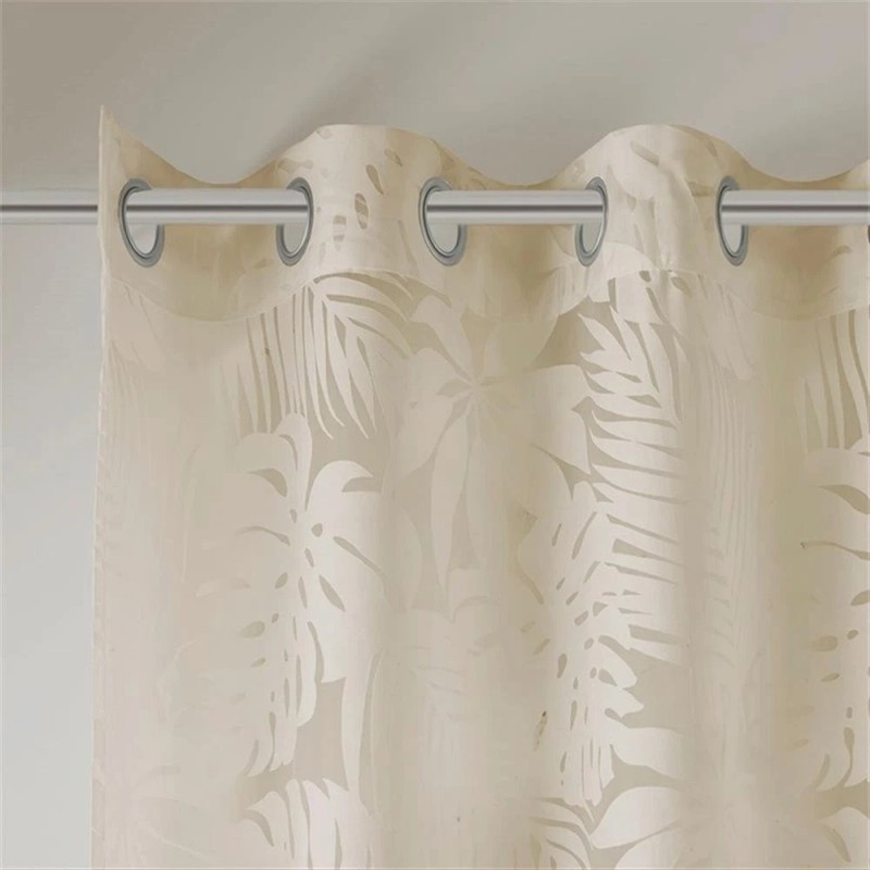 Pemberly Row Palm Leaf Burnout Window Sheer in Natural 50x95"