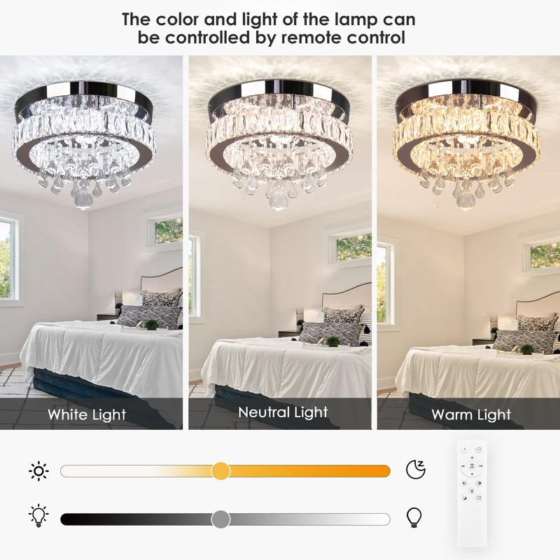 YPQXYHDA Dimmable Crystal Ceiling Light,11.8" Modern Crystal Chandeliers LED Flush