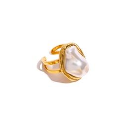 fdsmall Pearl Ring for Women, Large Cocktail Ring for Women with a Statement Faux Pearl Ring, Adjustable Open Wedding Ring, Suitable for Daily Birthday, Valentine's Day, Metal, No Gemstone
