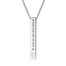 Fashion Jewelry ~Religious Inspirational Always Pray and Never Give Up Bar Pendant Necklce for Women Casual