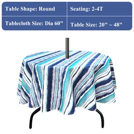 HADEEONG Round Outdoor Tablecloth with Umbrella Hole and Zipper, Waterproof 60 Inch Round Tablecloth with Umbrella Hole for Spring/Summer/Party/Picnic/BBQS/Patio 60" Round, Blue Ocean