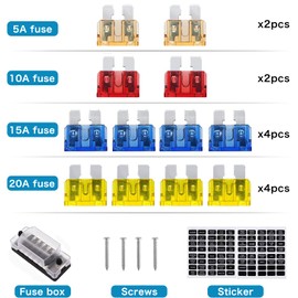 6 Way Fuse Block Blade Fuse Box with Negative Bus, 6 Circuit Fuse Holder Fuse Block w/Negative Bus, Waterproof Protection Cover Sticker Labels for 12V/24V Automotive Car Truck Boat Marine RV