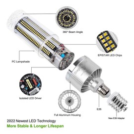 DragonLight 120W Commercial Grade Corn LED Light Bulb(400 Watt Metal Halide/HID/HPS Replacement) E26/E39 Large Mogul Base LED Lamp 5000K Daylight 14,400LM for High Bay Area Lighting