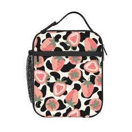 PrelerDIY Strawberry Cow Skin Lunch Box - Insulated Lunch Bags for Women/Men/Girls/Boys Detachable Handle Lunchbox Meal Tote Bag
