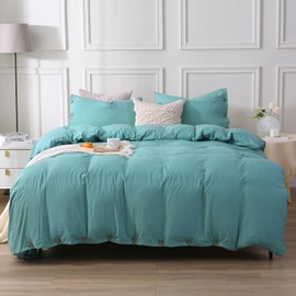 APSMILE Dusty Turquoise Duvet Cover Set Queen Size, 3 Pieces with 1 Duvet Cover 90x90 Inches and 2 Shams (No Comforter), Soft Brushed Washed Cotton-Like Duvet Cover with Button Closure