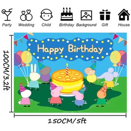 Pig Banner Backdrop, Pig Photography Backdrops, Birthday Party Photography Decoration - 5x3FT