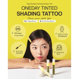 QUARTERNOTE Oneday Tinted Shading Tattoo - Korean Contour Makeup Stick with Smudging Sponge Tip - Vegan Formula, Waterproof & Long-lasting - for Cool and Fair Light Tone, 02 Ash Gray Brown, 0.1 fl.oz.
