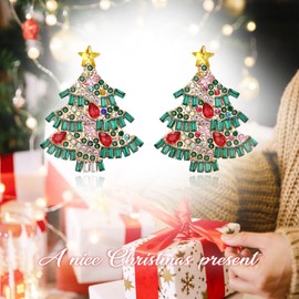 Flyonce Christmas Tree Stud Earrings, Sparkly Rhinestone Cute Xmas Tree Studs Christmas Earrings for Women Holiday Jewelry Gifts Green