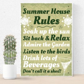 RED OCEAN Summer House Rules Hanging Wall Plaque Garden Shed Sign Home Friendship Gift