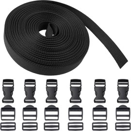 Your Day Mate Webbing Set with 18 Buckles, 6 Metre Length, in Black, Strap Band Made of PET Material, Strap Strap Set with 6 x Buckle, Ladder Buckle, Bridge Buckle, Bag Strap DIY Kit, 6 metres, buckle