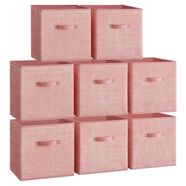 SONGMICS Storage Cubes, 13-Inch Non-Woven Fabric Bins with Double Handles, Set of 8, Closet Organizers for Shelves, Foldable, for Clothes, Jelly Pink UROB833R01