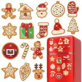 clothmile 16PCS Christmas Gingerbread Man Diamond Art Refrigerator Magnet Gingerbread Man Fridge Magnet DIY Diamond Art Kits Magnet Xmas Magnets Sticker Decor for Fridge Whiteboard Car Decor