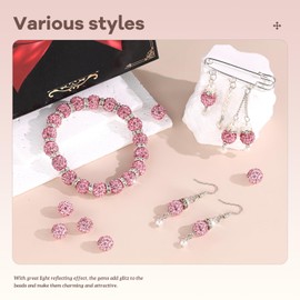 200pcs 10mm Rhinestone Beads for Jewelry Making, Pink Shiny Round Disco Ball Beads Bulk, Sparkle Crystal Clay Christmas for Bracelet Baseball Necklace Earring Crafting and DIY