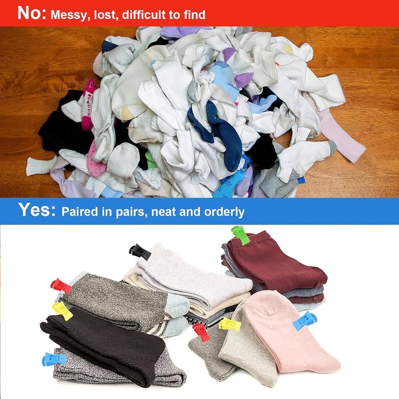 50 Sock Clips for Washing Machine, Colourful Dryer, Windproof Sock