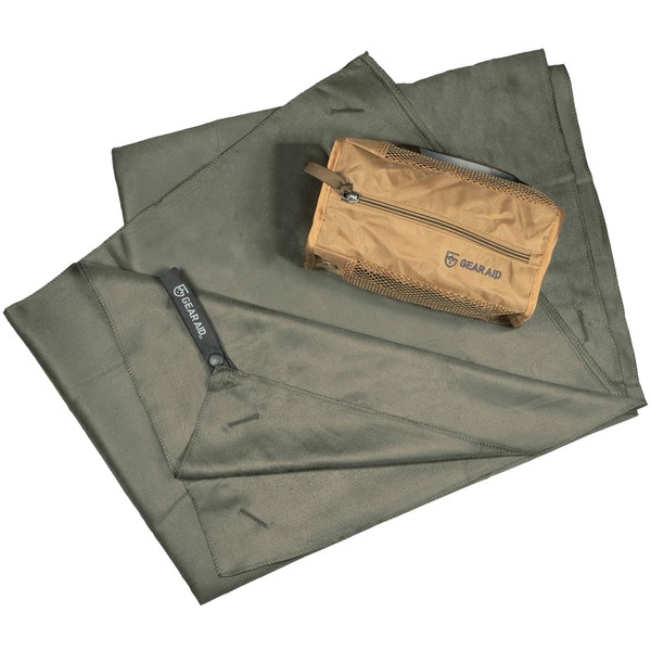 GEAR AID Quick Dry Microfiber Towel for Travel, Camping and Sports, OD Green, XL, 35” x 62”