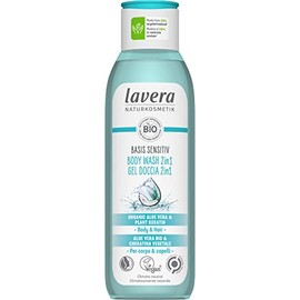 lavera basis sensitiv Body Wash 2in1 - Body Wash with organic aloe vera and plant keratin - gently cleanses hair and skin - protects the skin flora - silikon free - vegan - organic (1 x 250 ml)