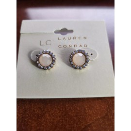 LC Lauren Conrad Pink Faux Opal Stud Earrings Rhinestone Pierced Rose Gold NEW