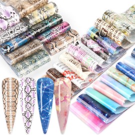 Lifextol Nail Foil Transfer Art Stickers, 50 Sheet Decor Nails Foil Transfer Sheets for Fake Nail Tips Foils Charms with Flower, Butterfly, Marble Fingernail Foils Stickers for Acrylic Press Nails-A