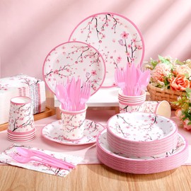 400 Pcs Cherry Spring Plates and Napkins Bridal Shower Plates and Napkins Sets Baby Shower Party Decorations Disposable Dinnerware Set