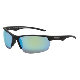 Piranha Glide Men's Sport Sunglasses with Black Half Frame and Green Mirror Lens