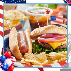 Sieral 200 Pcs Red Blue White Grey Star Cocktail Picks 4.7 Inch Bamboo Toothpicks for Appetizers Decorative Independence Day Party Food Drink Fruit Skewer Sticks Cupcake Topper 4th of July Party Decor