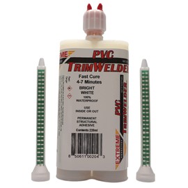 PVC TrimWelder Fast Cure 50 ML Cartridge and 2 Included Qwik Mixers, Will not Foam, Run or Drip, Ready in 10 to 30 Minutes, Medium Viscosity and Solvent-Free White