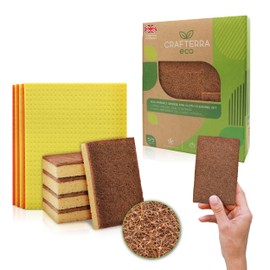 Biodegradable Cellulose and Copper Infused Washing Up Sponges and Cloths Antibacterial Sisal Sponge and Super Absorbent Cloth Vegan Dish Scrubber Kitchen Accessories 5+5 Pack