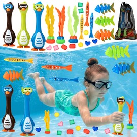 Penguin Diving Toys for Pool, Sinking Pool Diving Toys Underwater Treasure Hunt Game Set with Gems & Storage Bag, Swimming Pool Toys for Kids Ages 4-8 8-12