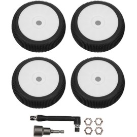 equlup 4 Pcs RC Tires and Rims Front and Rear with 17mm Hex Rims and Rubber Tires for 1/8 RC Off Road Racing Car Upgrade Parts (White)