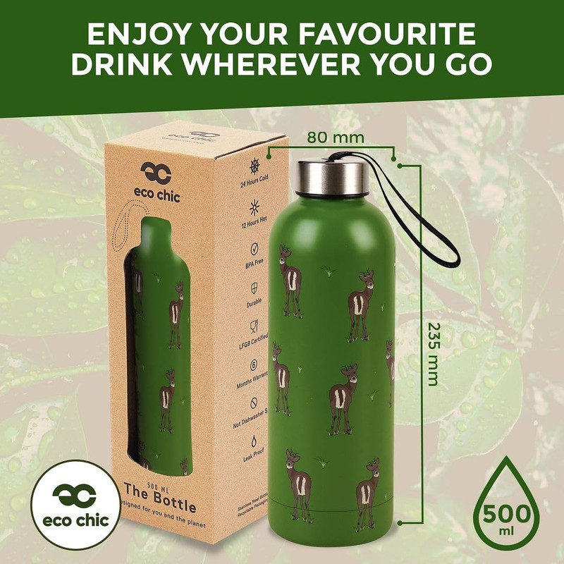 Eco Chic Reusable Thermal Bottle Stainless Steel Leakproof Insulated Water