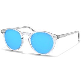 CARFIA Acetate Polarized Sunglasses for Men Retro Classic Round Shades Blue Mirrored
