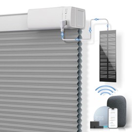 Solar Powered Rechargeable Motorized Blinds【Free Solar Panel】 100% Blackout Cellular Shades with Remote, Cordless Automatic Electric Blinds, 48" Wx64 H, Grey