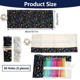 36 Holes Canvas Pencil Roll Roll, 2 Pieces Pencil Roll, Canvas Pencil Wrap, Constellation Pattern Pencil Wrap, Pens Pencil Case Roll for Artists, Painting, Sketchers, Students