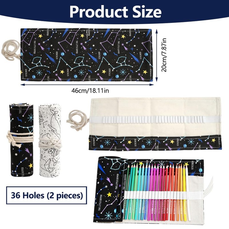 36 Holes Canvas Pencil Roll Roll, 2 Pieces Pencil Roll,