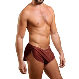 Mens Extreme Mesh Shorts with Large Split Sides, Brown, Large