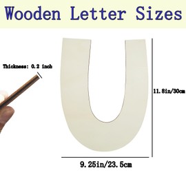 12 Inch Unique Wooden Letters for Wall Decor, Unfinished Wooden Letters Thick 1/5 Inch Large Craft Wood Letter for Garden Signs, DIY Painting Christmas Wedding Hanging Decoration - Wooden Letter U