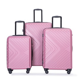 espidoo 3 Piece Lightweight ABS Suitcase: 20/24/28 Inch Pink Luggage Set with TSA Lock & Spinner Wheels - Hard Shell Travel Cases for Women - Organized Interior & Adjustable Handles