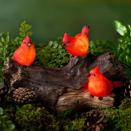 Evergreen Garden 5" H Solar Cardinal Family On Wooden Log, Garden Statues Bird with Solar Outdoor Light for Garden Decor, Cardinals Figurine Decorations for Home Decoration, Housewarming Gifts