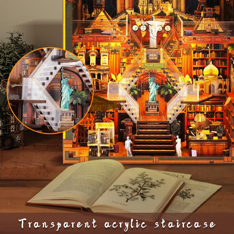 VORATHIS Book Nook Kit - DIY Miniature World Library Booknook