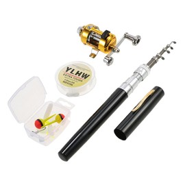 Lixada Fishing Rod Reel Combo Set, Mini Telescopic Portable Pocket Pen Fishing Rod Pole, Aluminum Alloy Fishing Reel,25m Fishing Line,Baits Jig Hooks Soft Lures Box